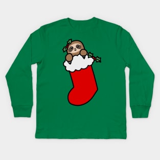 Christmas Stocking Sloth Kids Long Sleeve T-Shirt